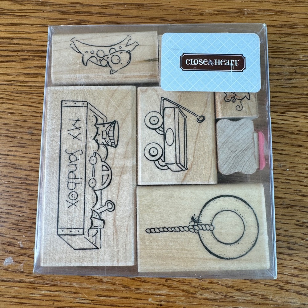 Close To My Heart My‎ Sandbox Wood Mounted Rubber Stamp Set S671 7pc CTMH Wagon